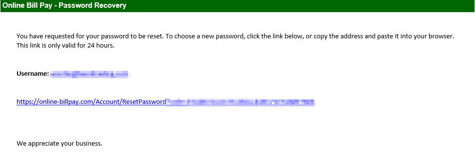 Reset password email with link